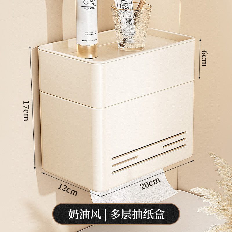 Cream wind bathroom tissue box, wall-mounted waterproof toilet carton, no punching, roll paper, paper, toilet rack