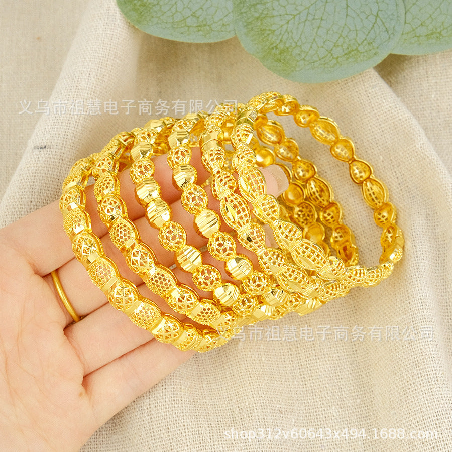 Dubai hollow-out women's luxury bangle, gold elegant ethiopian bridal wedding bracelet party gift