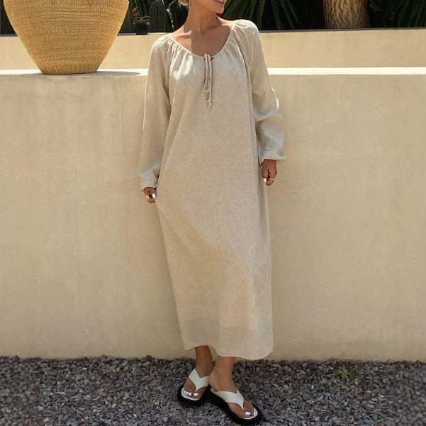 New chinese style women's summer nightgown - cotton silk retro butterfly print mid-sleeve loungewear - faux cotton maxi dress