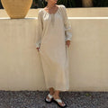 New chinese style women's summer nightgown - cotton silk retro butterfly print mid-sleeve loungewear - faux cotton maxi dress