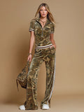 Tk tmeu supply new arrival women's clothing three stripes camouflage american street retrostraight-legcasualtwo-piece set