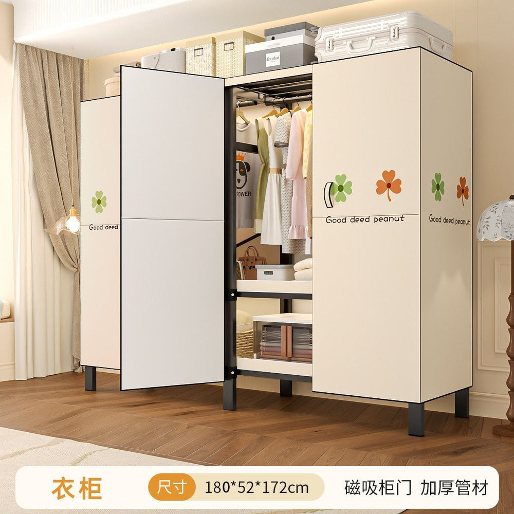 Easy-to-assemble, foldable wardrobe for bedrooms, ideal for home use or rental properties. dustproof, moisture-proof, with reinforced construction, fully sealed, and mildew-resistant. features a convenient swing-out door