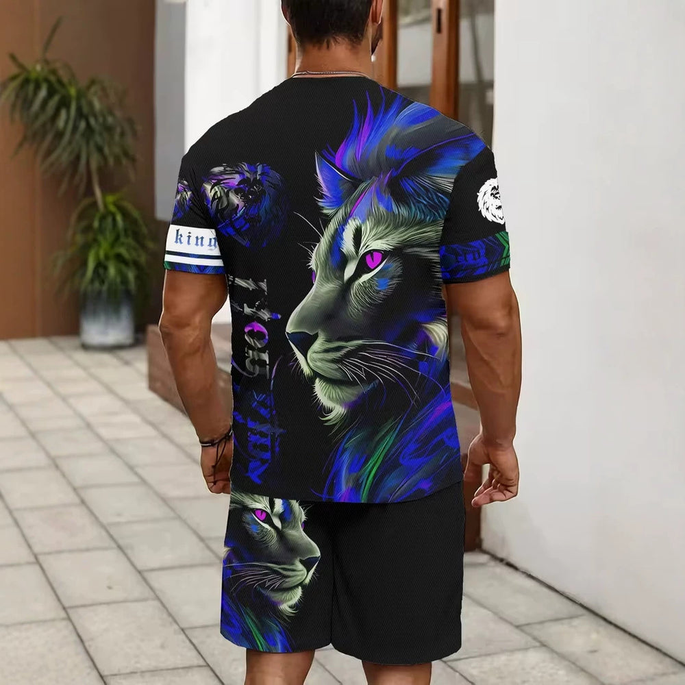 men's short-sleeve and shorts set, casual sportswear set, 3d printed cross-border hot seller, dropshipping available