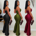 C7570 cross-border    new arrival women's pure colorelegant halter neck wide leg arm bag jumpsuit