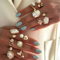 European and american cross-border baroque irregular imitation pearl ring set - vintage french style asymmetrical open knuckle jewelry