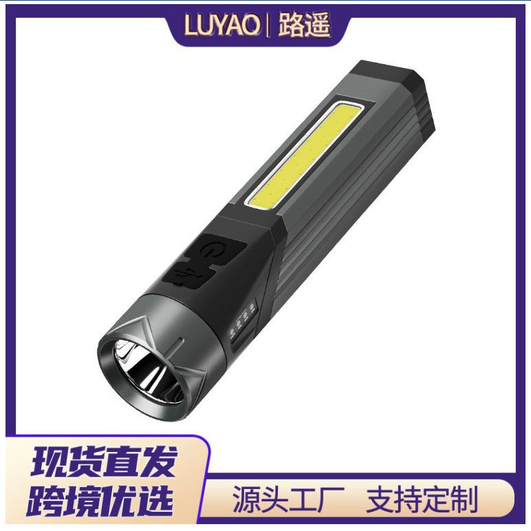 Aluminum alloy flashlight multi-function portable pen clip fixed focus Middle East flashlight dual light source maintenance light 90 degree folding light