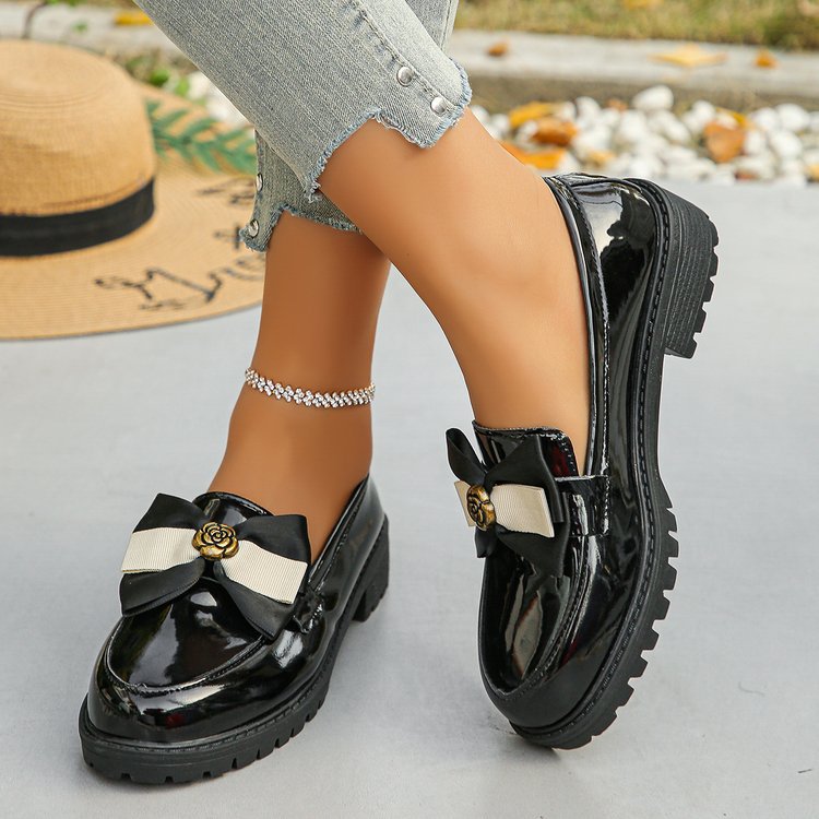 platform slip-on loafers - british style  spring new arrivals - women's chunky heel bowknot loafers