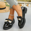 platform slip-on loafers - british style  spring new arrivals - women's chunky heel bowknot loafers