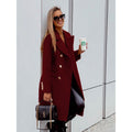 e-commerce european and american women's clothing   spring double-breasted mid-length woolen casual coat