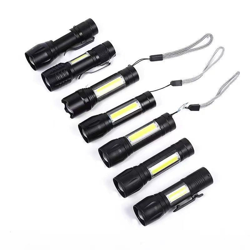 Cross-border LED small flashlight with side light COB strong light telescopic zoom USB charging set Mini 518 flashlight