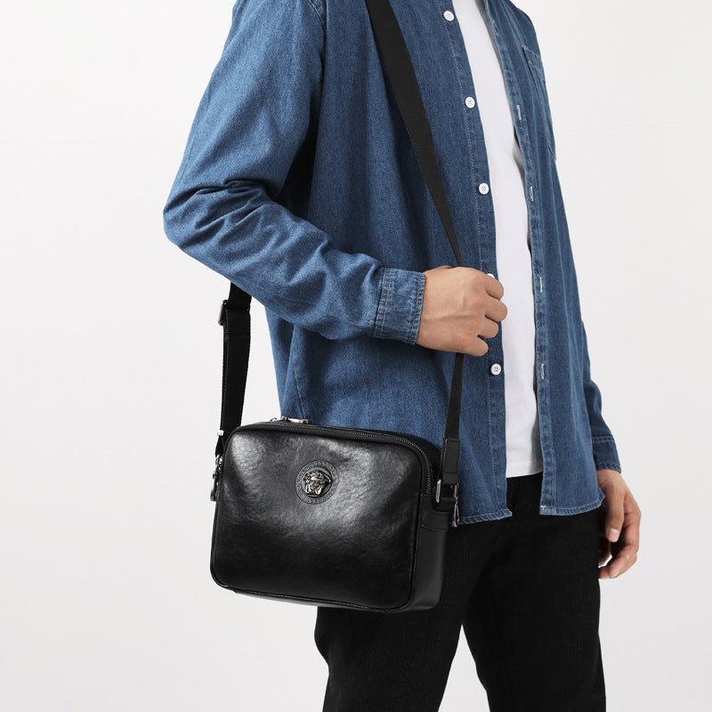 Shoulder bag men's new business and leisure messenger first-layer cowhide bag horizontal large-capacity trendy men's bag