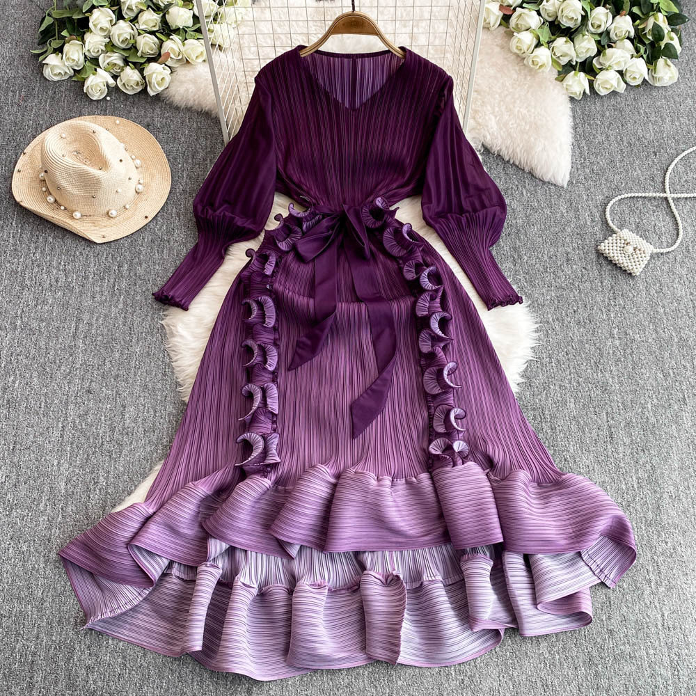 Miya foreign trade premium banquet gown - gradient ruffle detail, heavily pleated, slim-fit long dress
