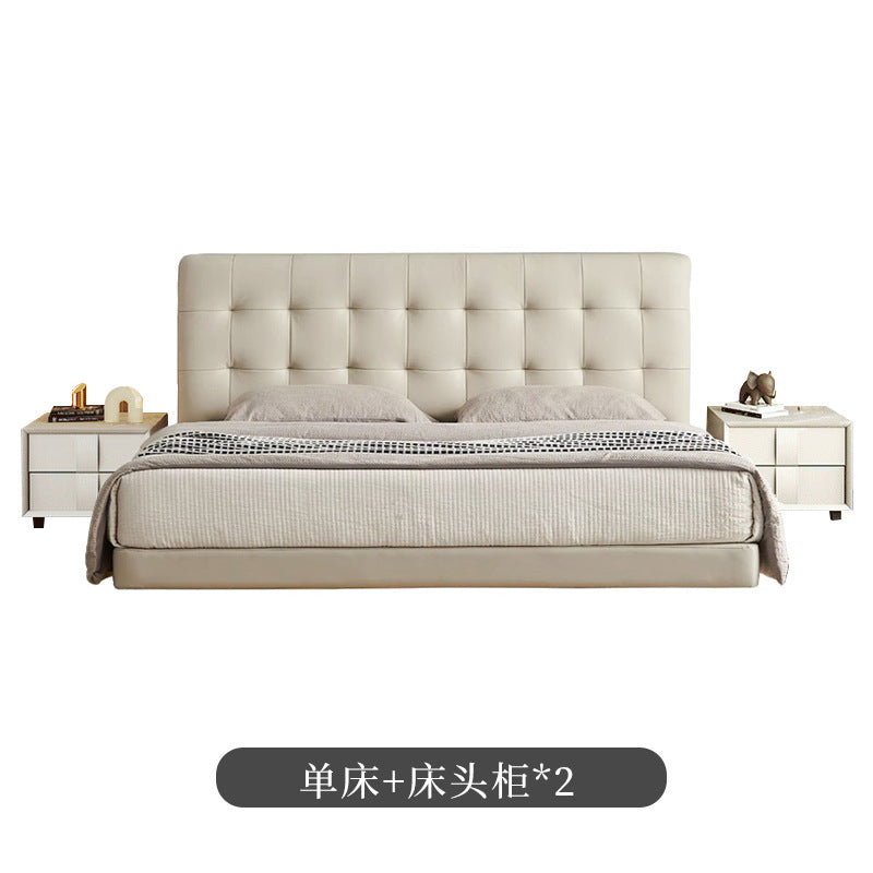 Waffle grids italian normcore genuine leather suspended bed popular cream style white soft bag classy master bedroom wedding bed