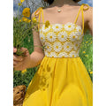 Women's summer new romantic elegant water-soluble daisy embroidered cinched waist a-line cami mini dress