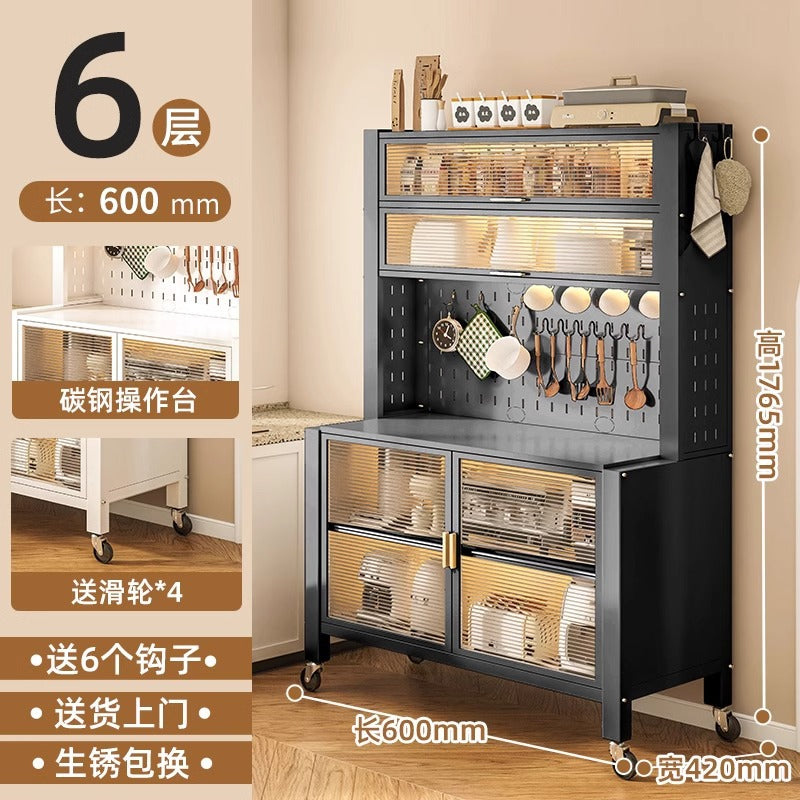 Kitchen multi-tier sideboard floor cabinet multifunctional storage rack microwave oven oven steel storage cabinet household storage cabinet