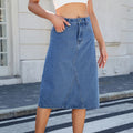 Fashion cross-border export  summer new arrival   slimming look washed denim mid-length skirt skirt