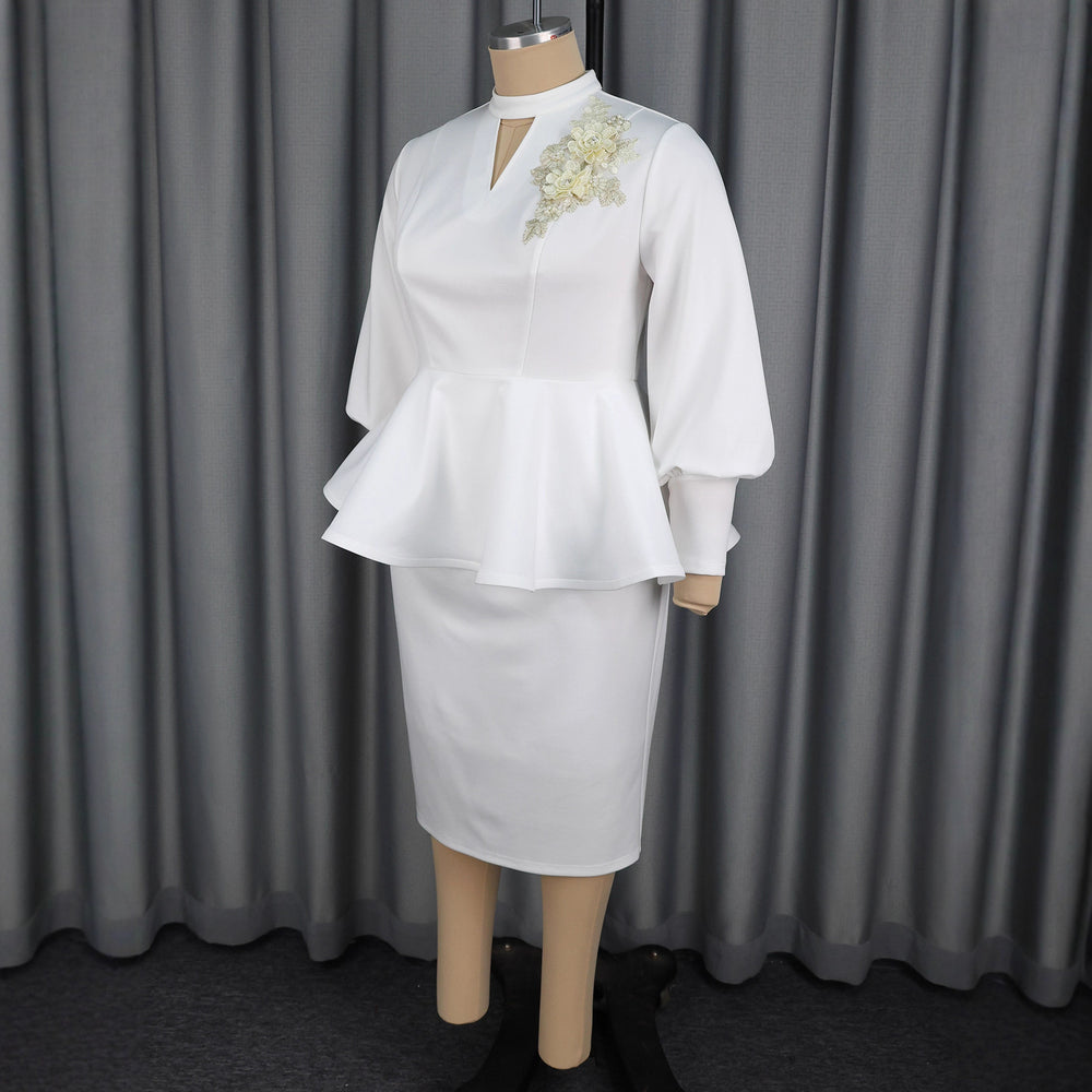 Fashionelegance stand collar cut outrufflestops high waisteasiest for match hip skirt suit two-piece set
