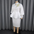 Fashionelegance stand collar cut outrufflestops high waisteasiest for match hip skirt suit two-piece set