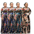 supply long skirt printingv neck waist and chest with diamond pleated skirt special price