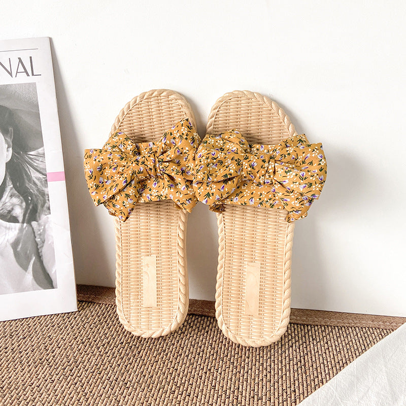 Women's flat sandals - fairy style, new korean style for summer 2024, versatile bowknot beach slides