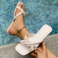 Women's casual square-toe slides for export -  summer new arrivals: minimalist thin strap one-strap ladies' beach sandals - wholesale