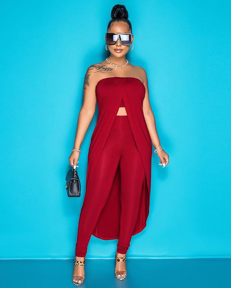 European and american export women's clothing  summer sexy hot girl fashion crop top one-shoulder solid color two-piece pants set