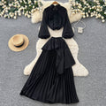 Light mature style red lantern sleeve stereo flower two-piece set women's spring waist pleated skirt classyelegantsuit