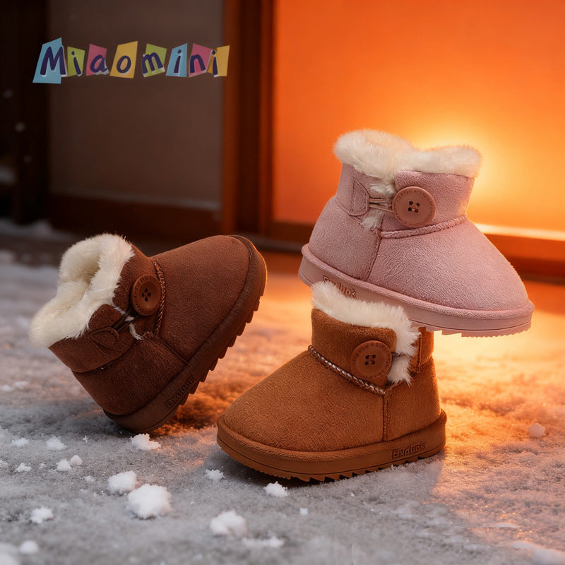 Korean style kids' snow boots - warm, fleece-lined, soft sole, non-slip cotton shoes for boys and girls, toddler shoes for ages 1-6