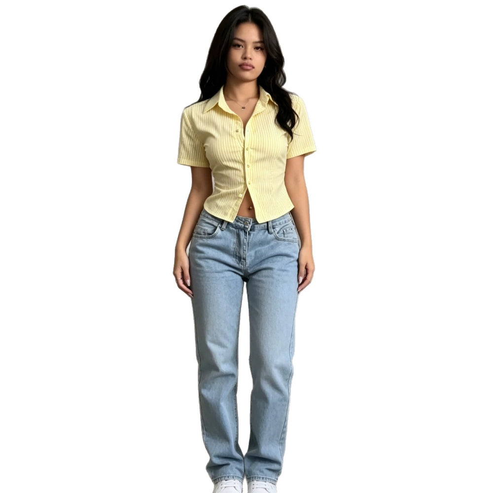 Amazon  summer new striped shirt for women - niche, versatile, casual, slim-fit, and flattering short-sleeve top