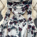 Goddess-style niche styleclassy one-shoulder lapel bell sleeves waist slimming lookelegantprintingrufflesdress