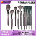 Beginner's wooden handle makeup brush set - complete beauty tool kit with blush, eyeshadow, foundation, and other brushes