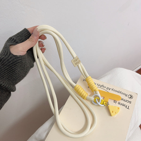 Long light-colored mobile phone case diagonal span rope Cartoon yellow cheese pendant pendant, neck hanging shoulder strap, mobile phone lanyard.