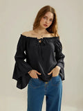 fashion renaissance shirt off-shoulder bell sleeves rufflescasualloose one-shoulder tops