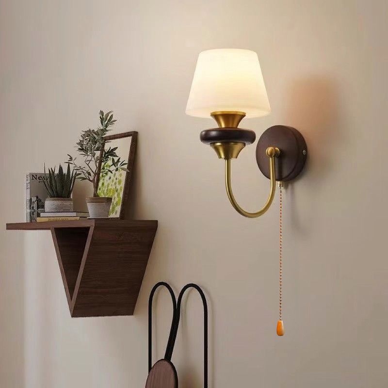 French wall lamp, medieval bedside, living room, retro bedroom bedside lamp, american aisle, solid wood corridor background wall lamp