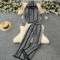 Women's fall/winter sweater and pants set - european & american style, niche design, casual & versatile, long sleeve hooded printed knit top & outerwear