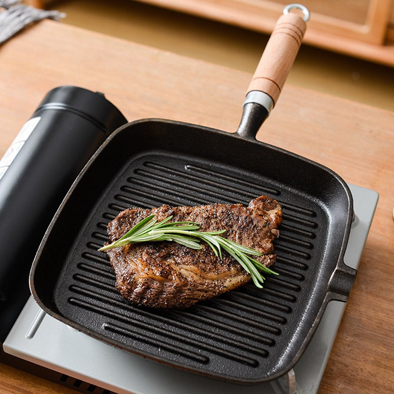 Cast iron outdoor frying steak special pan steak striped pan frying pan induction cooker gas general purpose steak
