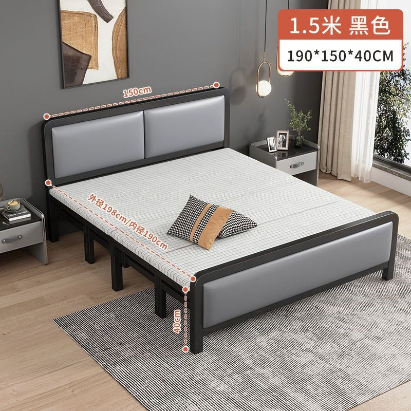 For homefoldable bed iron frame single lunch break rental house portable double bed iron frame simple hard bed economical
