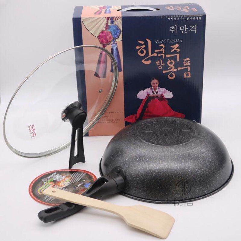 Cross-border wholesale Korean household wok pan set gift pot non-stick wok iron pan