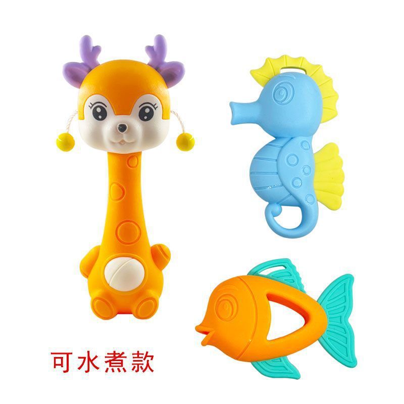Cross-border export  baby can bite teething glue hand rattle newborn baby teething toy bell grinding stick