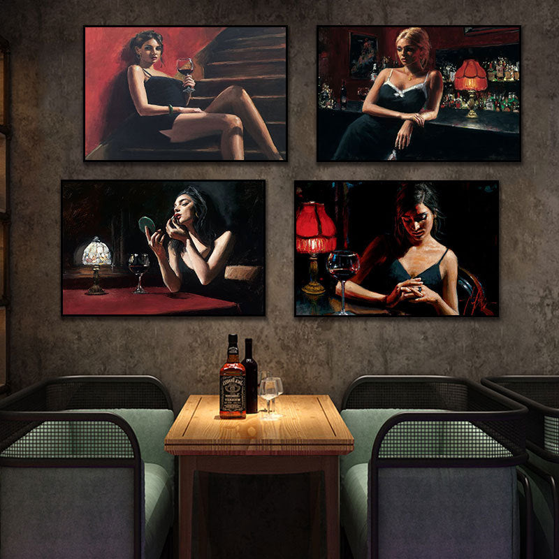 Bar decoration painting American restaurant cigar red wine woman hanging painting winery club whiskey oil painting retro mural