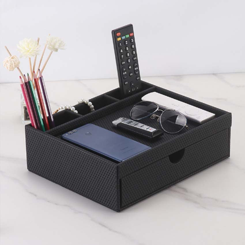 Modern women's dresser, cosmetic storage box, organizer sundries on household bedside table, leather finishing box