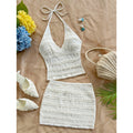 Women's summer new sexy vacation textured halter top and solid color midi skirt two-piece set