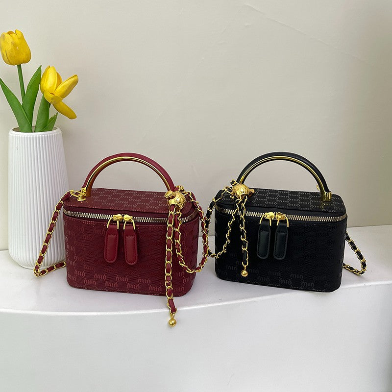 Cross-border miu letter box bag light luxury printed messenger bag European and American fashion chain niche single shoulder underarm women's bag