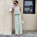 cross-border fashion: european & american  style - sleeveless round neck ruffle hem top with high-waisted straight-leg pants