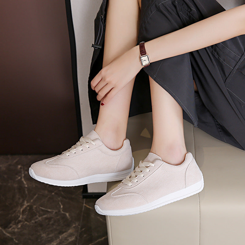Women's lightweight running shoes - casual, shock-absorbing, flat, plus size, suede, versatile, student style, "eggshell" sneakers for export