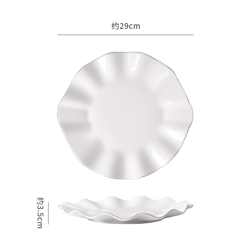 Minimalist & high-end ceramic irregular dessert & pastry plate - unique ruffled edge ceramic steak plate - shallow dinnerware