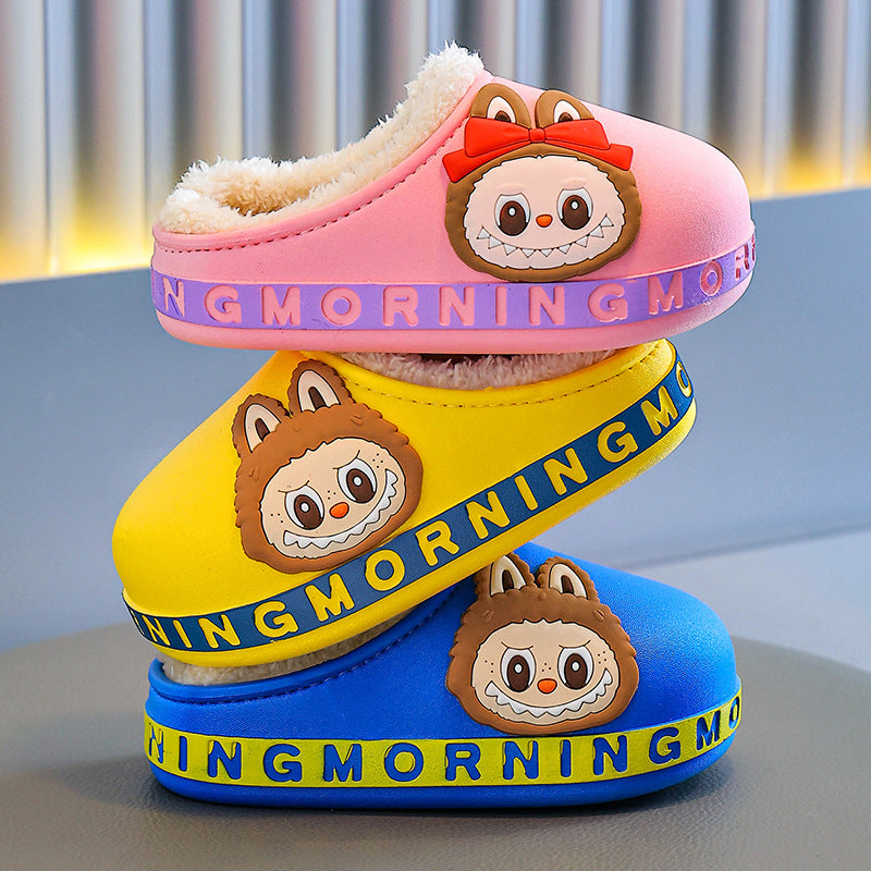 Kids cotton slippers winter indoor girl baby non-slipthickenedheattechcute boy's fur cotton shoes