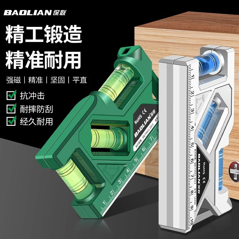 High-precision magnetic level for home use - mini, drop-proof level with protractor for measuring outlets and switches