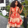 Fashion style cross-border trendy printing women's waist pleated a-line skirt silm round neck sleeveless new arrival short dress