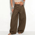 Women's casual loose bucket jeans with drawstring waist